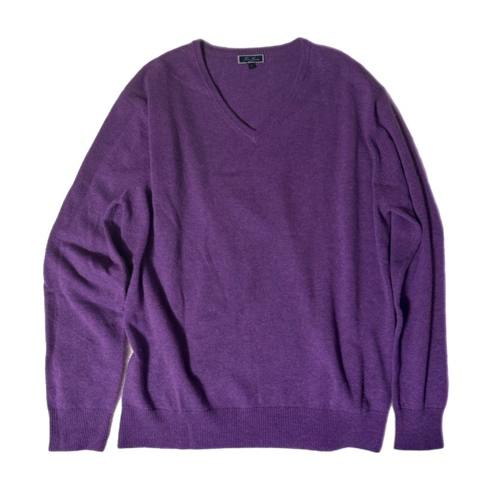 Tom James Mens Purple V-Neck Cashmere Sweater Size Large Quiet Luxury Cozy Comfy